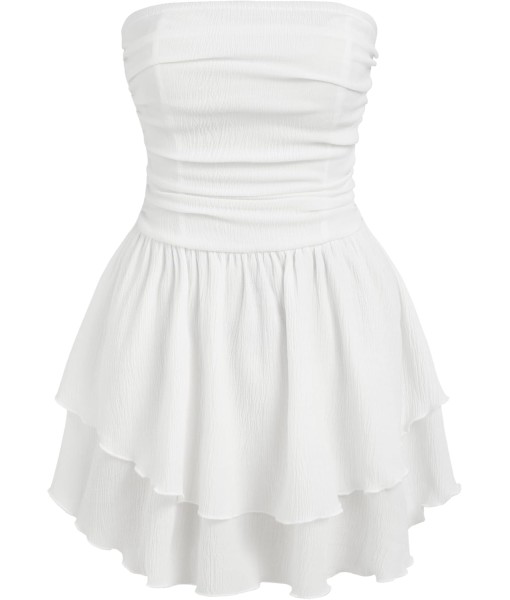 CIDER Women's Summer Cocktail Dress - Tube Ruched Ruffle Mini Dress