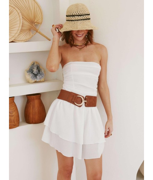 CIDER Women's Summer Cocktail Dress - Tube Ruched Ruffle Mini Dress