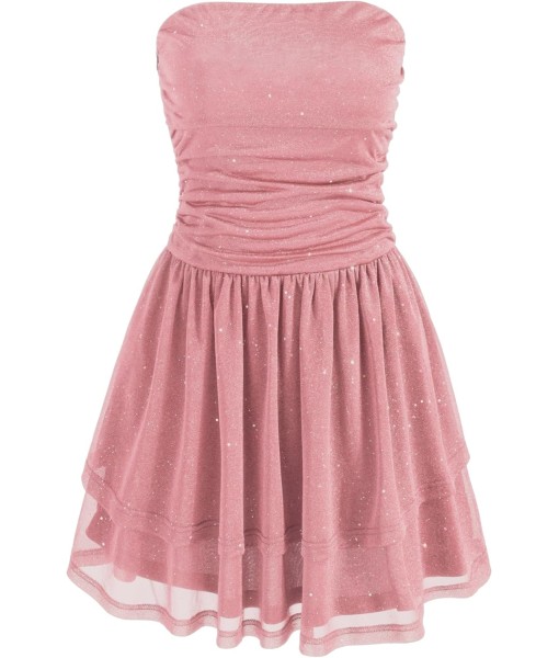 CIDER Women's Summer Cocktail Dress - Tube Ruched Ruffle Mini Dress