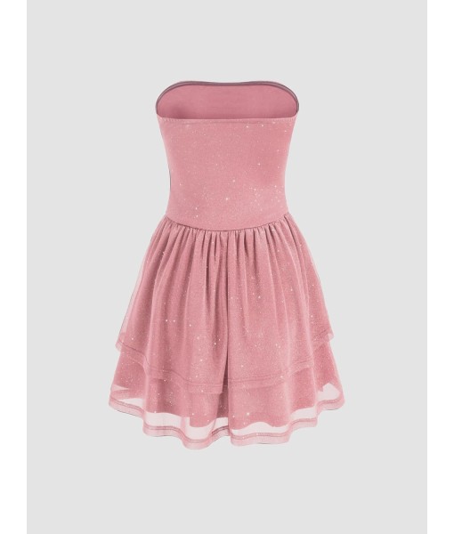 CIDER Women's Summer Cocktail Dress - Tube Ruched Ruffle Mini Dress