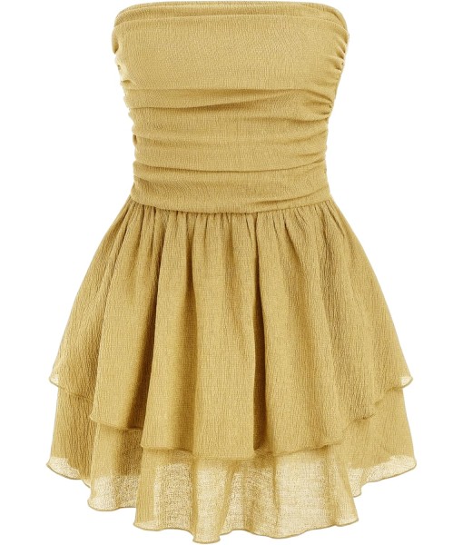 CIDER Women's Summer Cocktail Dress - Tube Ruched Ruffle Mini Dress
