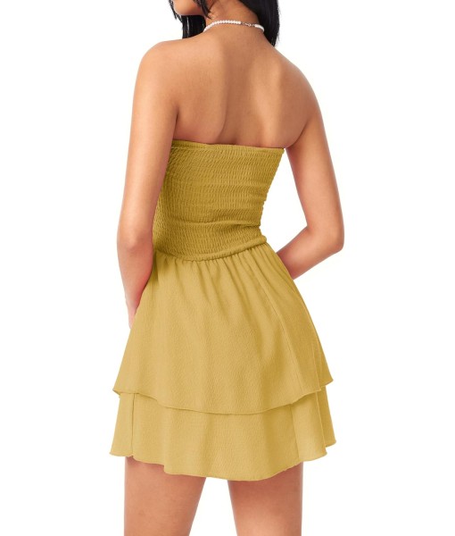 CIDER Women's Summer Cocktail Dress - Tube Ruched Ruffle Mini Dress