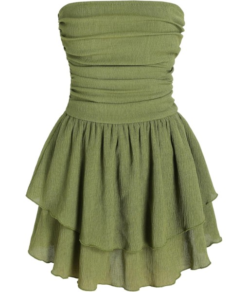 CIDER Women's Summer Cocktail Dress - Tube Ruched Ruffle Mini Dress