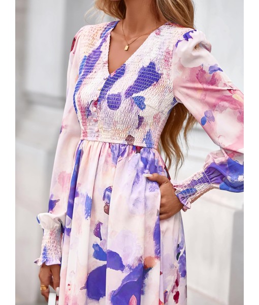 BTFBM Women Fall Wedding Guest Maxi Dresses 2025 Floral V Neck Long Sleeve Boho Long Dress Vacation