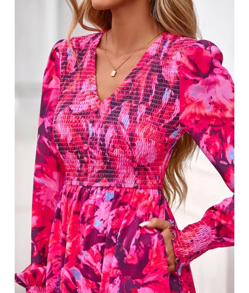 BTFBM Women Fall Wedding Guest Maxi Dresses 2025 Floral V Neck Long Sleeve Boho Long Dress Vacation
