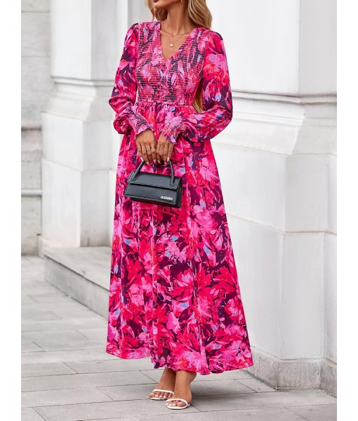 BTFBM Women Fall Wedding Guest Maxi Dresses 2025 Floral V Neck Long Sleeve Boho Long Dress Vacation