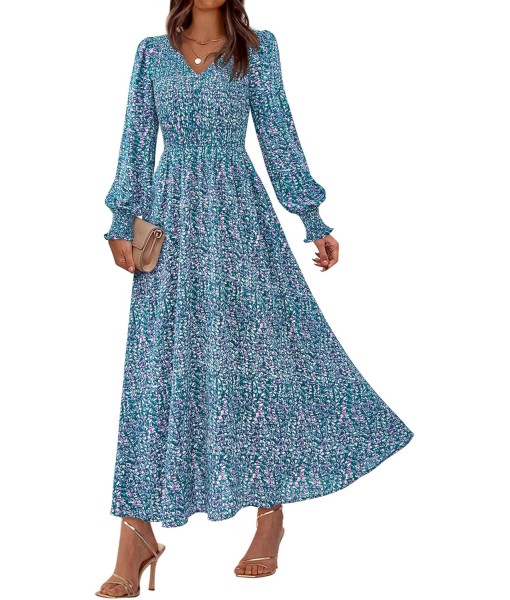 BTFBM Women Fall Wedding Guest Maxi Dresses 2025 Floral V Neck Long Sleeve Boho Long Dress Vacation