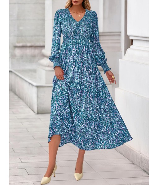 BTFBM Women Fall Wedding Guest Maxi Dresses 2025 Floral V Neck Long Sleeve Boho Long Dress Vacation