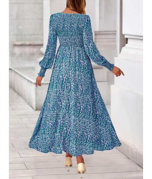 BTFBM Women Fall Wedding Guest Maxi Dresses 2025 Floral V Neck Long Sleeve Boho Long Dress Vacation