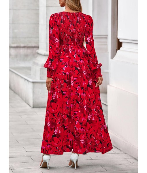 BTFBM Women Fall Wedding Guest Maxi Dresses 2025 Floral V Neck Long Sleeve Boho Long Dress Vacation
