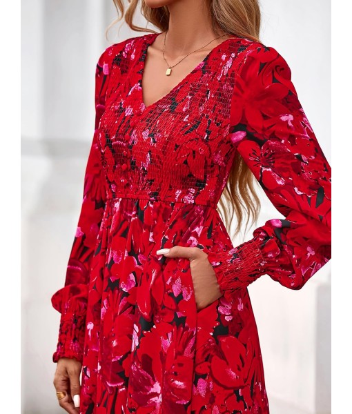 BTFBM Women Fall Wedding Guest Maxi Dresses 2025 Floral V Neck Long Sleeve Boho Long Dress Vacation