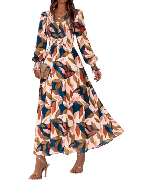 BTFBM Women Fall Wedding Guest Maxi Dresses 2025 Floral V Neck Long Sleeve Boho Long Dress Vacation