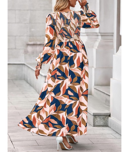 BTFBM Women Fall Wedding Guest Maxi Dresses 2025 Floral V Neck Long Sleeve Boho Long Dress Vacation