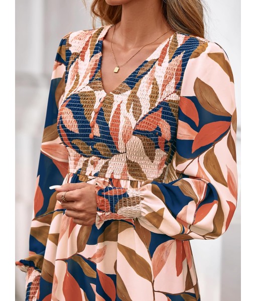 BTFBM Women Fall Wedding Guest Maxi Dresses 2025 Floral V Neck Long Sleeve Boho Long Dress Vacation