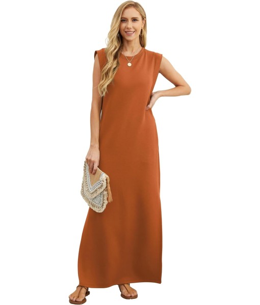 GRECERELLE 2025 Women Year-Round Casual Round Neck Loose Split Wrinkle-Free Long Maxi Vacation Dress with Pockets (XS-3XL)