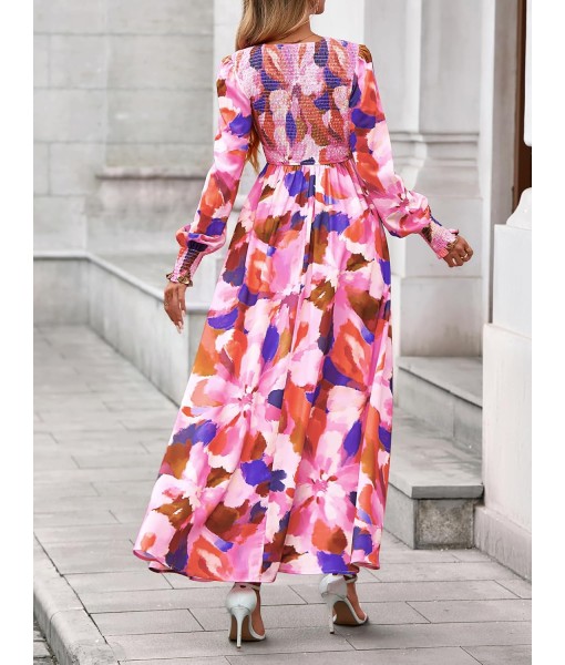 BTFBM Women Fall Wedding Guest Maxi Dresses 2025 Floral V Neck Long Sleeve Boho Long Dress Vacation