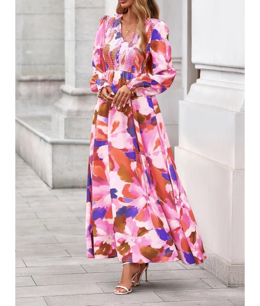 BTFBM Women Fall Wedding Guest Maxi Dresses 2025 Floral V Neck Long Sleeve Boho Long Dress Vacation