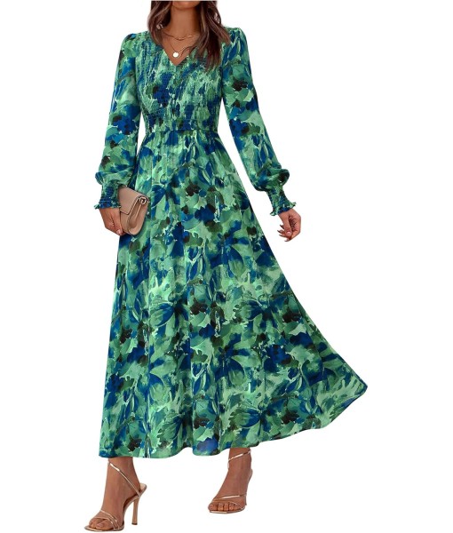 BTFBM Women Fall Wedding Guest Maxi Dresses 2025 Floral V Neck Long Sleeve Boho Long Dress Vacation