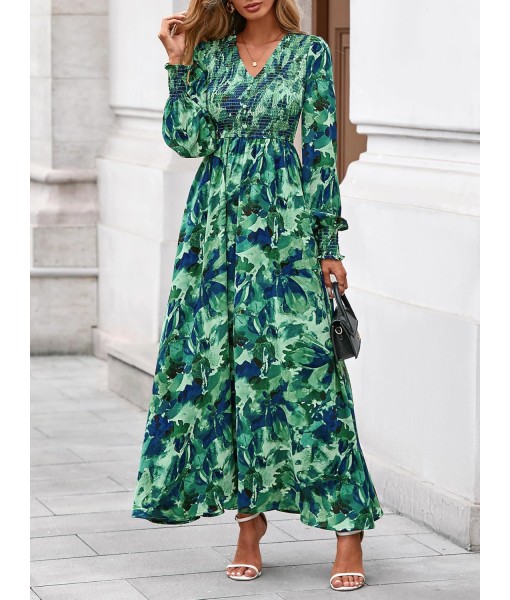 BTFBM Women Fall Wedding Guest Maxi Dresses 2025 Floral V Neck Long Sleeve Boho Long Dress Vacation