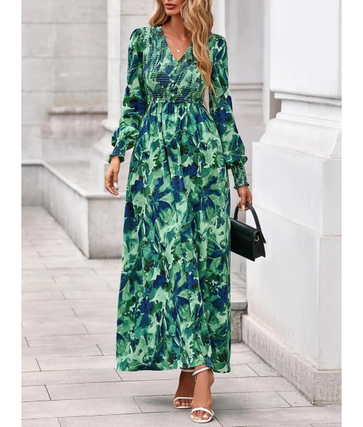 BTFBM Women Fall Wedding Guest Maxi Dresses 2025 Floral V Neck Long Sleeve Boho Long Dress Vacation