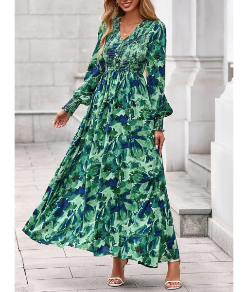 BTFBM Women Fall Wedding Guest Maxi Dresses 2025 Floral V Neck Long Sleeve Boho Long Dress Vacation