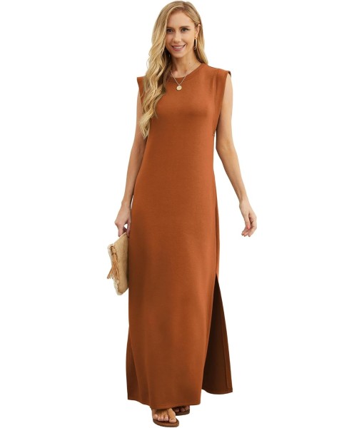 GRECERELLE 2025 Women Year-Round Casual Round Neck Loose Split Wrinkle-Free Long Maxi Vacation Dress with Pockets (XS-3XL)