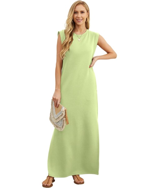 GRECERELLE 2025 Women Year-Round Casual Round Neck Loose Split Wrinkle-Free Long Maxi Vacation Dress with Pockets (XS-3XL)