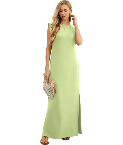 GRECERELLE 2025 Women Year-Round Casual Round Neck Loose Split Wrinkle-Free Long Maxi Vacation Dress with Pockets (XS-3XL)