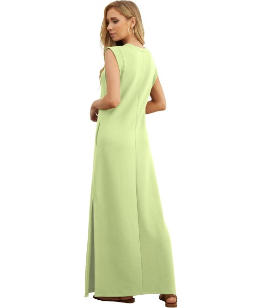GRECERELLE 2025 Women Year-Round Casual Round Neck Loose Split Wrinkle-Free Long Maxi Vacation Dress with Pockets (XS-3XL)