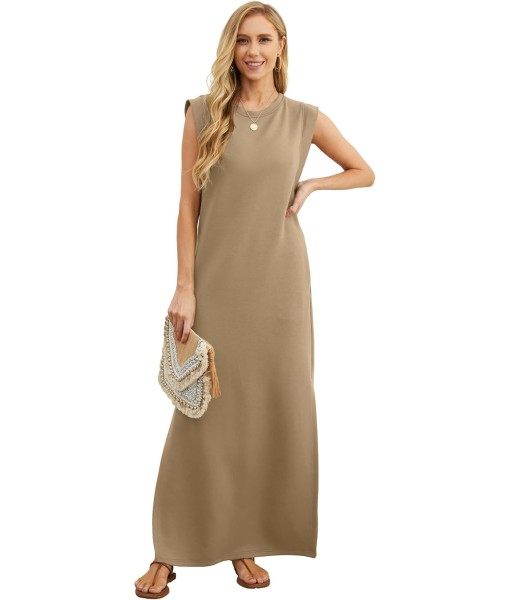 GRECERELLE 2025 Women Year-Round Casual Round Neck Loose Split Wrinkle-Free Long Maxi Vacation Dress with Pockets (XS-3XL)
