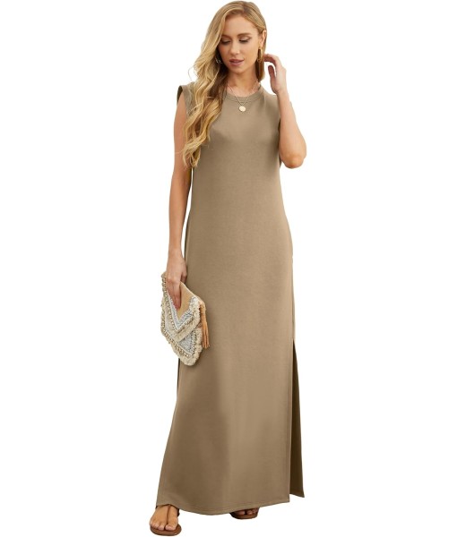 GRECERELLE 2025 Women Year-Round Casual Round Neck Loose Split Wrinkle-Free Long Maxi Vacation Dress with Pockets (XS-3XL)