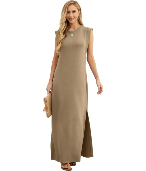 GRECERELLE 2025 Women Year-Round Casual Round Neck Loose Split Wrinkle-Free Long Maxi Vacation Dress with Pockets (XS-3XL)
