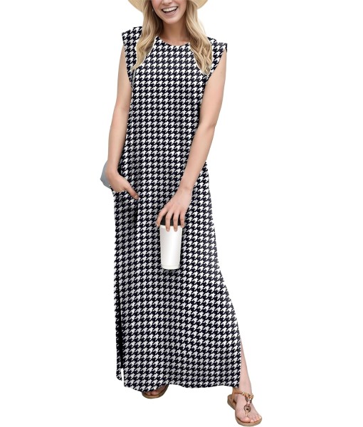 GRECERELLE 2025 Women Year-Round Casual Round Neck Loose Split Wrinkle-Free Long Maxi Vacation Dress with Pockets (XS-3XL)