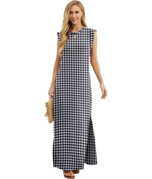 GRECERELLE 2025 Women Year-Round Casual Round Neck Loose Split Wrinkle-Free Long Maxi Vacation Dress with Pockets (XS-3XL)