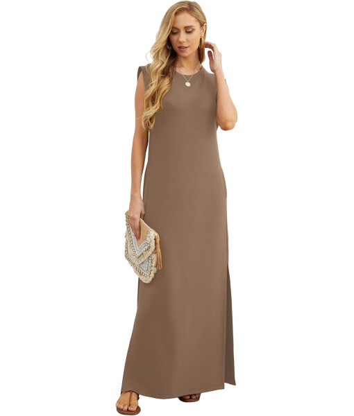 GRECERELLE 2025 Women Year-Round Casual Round Neck Loose Split Wrinkle-Free Long Maxi Vacation Dress with Pockets (XS-3XL)