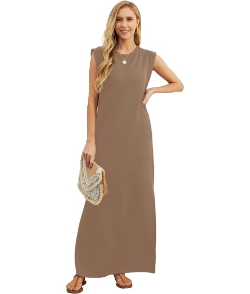 GRECERELLE 2025 Women Year-Round Casual Round Neck Loose Split Wrinkle-Free Long Maxi Vacation Dress with Pockets (XS-3XL)
