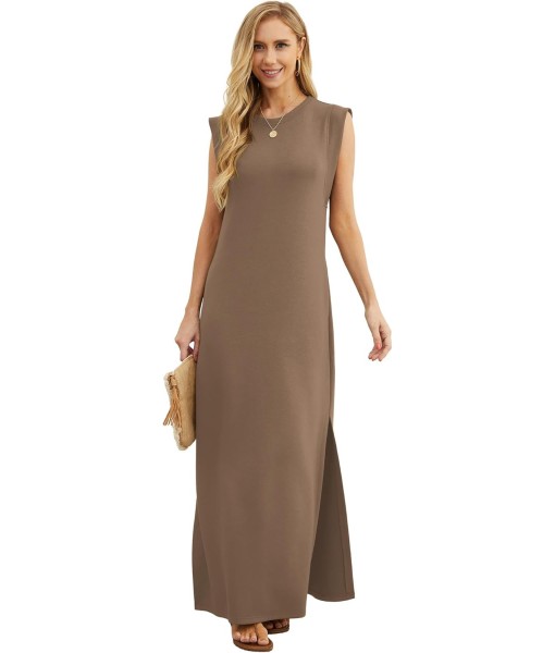 GRECERELLE 2025 Women Year-Round Casual Round Neck Loose Split Wrinkle-Free Long Maxi Vacation Dress with Pockets (XS-3XL)