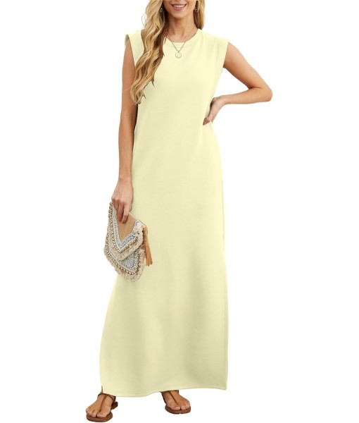 GRECERELLE 2025 Women Year-Round Casual Round Neck Loose Split Wrinkle-Free Long Maxi Vacation Dress with Pockets (XS-3XL)