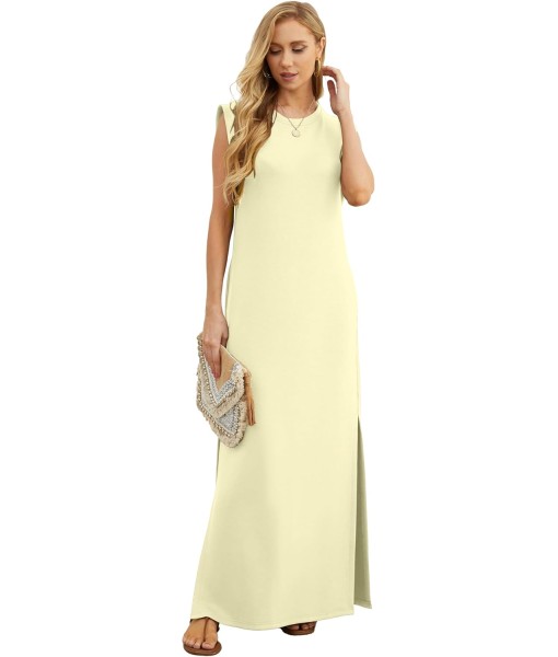 GRECERELLE 2025 Women Year-Round Casual Round Neck Loose Split Wrinkle-Free Long Maxi Vacation Dress with Pockets (XS-3XL)
