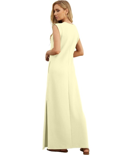 GRECERELLE 2025 Women Year-Round Casual Round Neck Loose Split Wrinkle-Free Long Maxi Vacation Dress with Pockets (XS-3XL)