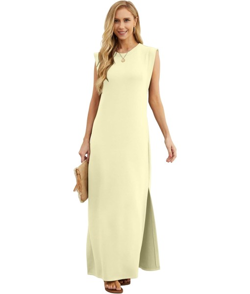 GRECERELLE 2025 Women Year-Round Casual Round Neck Loose Split Wrinkle-Free Long Maxi Vacation Dress with Pockets (XS-3XL)