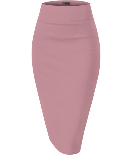 Hybrid & Company Women's Premium Nylon Ponte Stretch High Waist Pencil Suit Skirt Below Knee