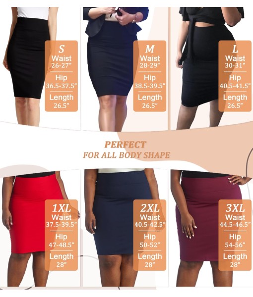 Hybrid & Company Women's Premium Nylon Ponte Stretch High Waist Pencil Suit Skirt Below Knee