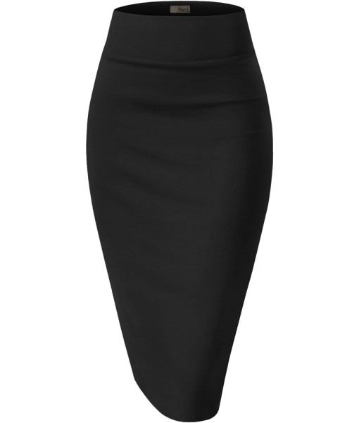 Hybrid & Company Women's Premium Nylon Ponte Stretch High Waist Pencil Suit Skirt Below Knee