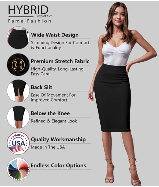 Hybrid & Company Women's Premium Nylon Ponte Stretch High Waist Pencil Suit Skirt Below Knee