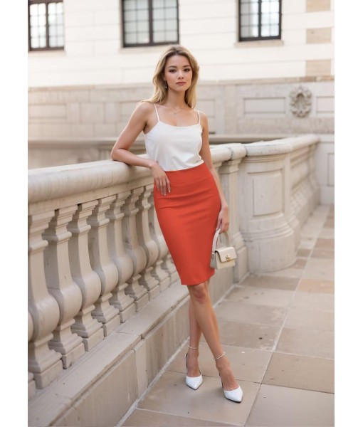 Hybrid & Company Women's Premium Nylon Ponte Stretch High Waist Pencil Suit Skirt Below Knee