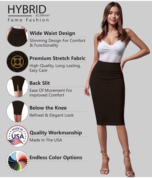 Hybrid & Company Women's Premium Nylon Ponte Stretch High Waist Pencil Suit Skirt Below Knee