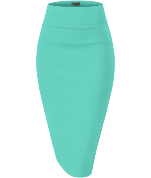 Hybrid & Company Women's Premium Nylon Ponte Stretch High Waist Pencil Suit Skirt Below Knee