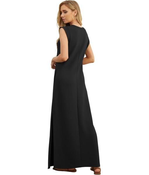 GRECERELLE 2025 Women Year-Round Casual Round Neck Loose Split Wrinkle-Free Long Maxi Vacation Dress with Pockets (XS-3XL)