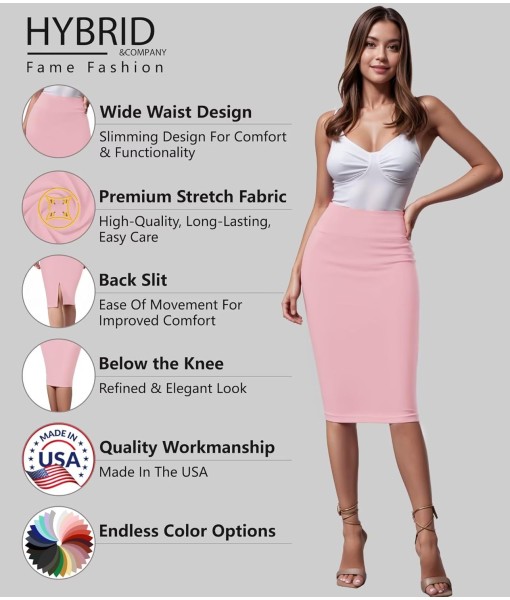Hybrid & Company Women's Premium Nylon Ponte Stretch High Waist Pencil Suit Skirt Below Knee